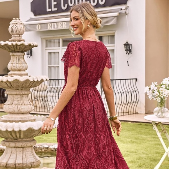 NWT Burgundy Lace Midi Dress - Picture 4 of 6